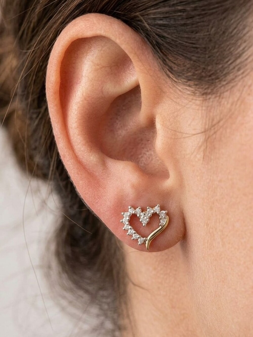💛Only 1💛 14K Solid Yellow Gold Heart-Shaped Single-Cut Diamonds Stud Earring